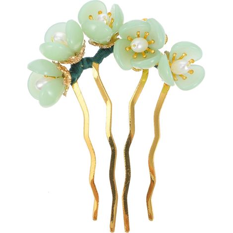 Épingle À Cheveux - Épingle À Chignon En Alliage Doré - Pour Coiffure Traditionnelle Hanfu - Vert - Lot De 2 (1/5)
