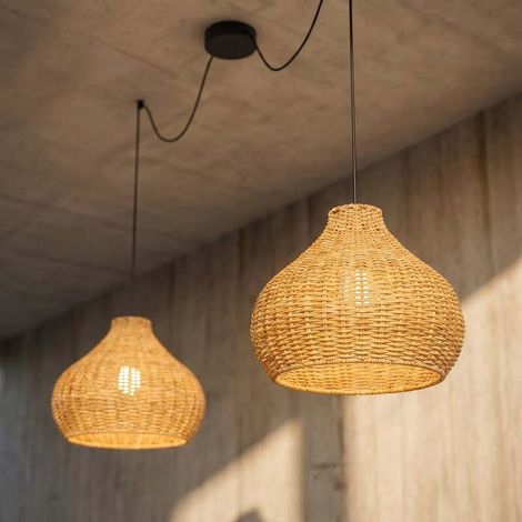 [NEUWERTIG] B-Ware Lucande Außenhängelampe Taniola 2-flg Rattan beige IP44 dimmbar 100 cm (1/2)