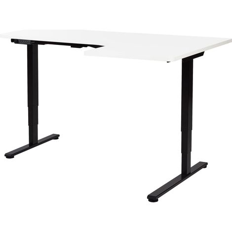 Bureau d'Angle à Droite Réglable Electriquement Moderne en Forme de L 160 x 59 cm Plateau Blanc et Noir Destines