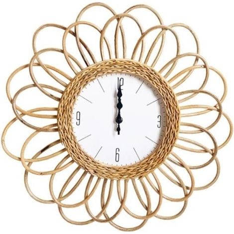 Horloge murale Cadre en rotin tissé à la main - Design simple - 20x45 cm - Intérieur