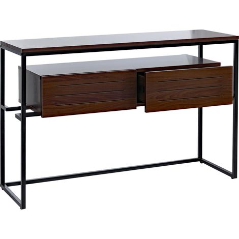 [JAMAIS UTILISÉ] Console HHG-179, table de téléphone, table d'appoint, table de rangement, tiroir, métal, MDF mélaminé, 80 x 120 x 40 cm, aspect noyer