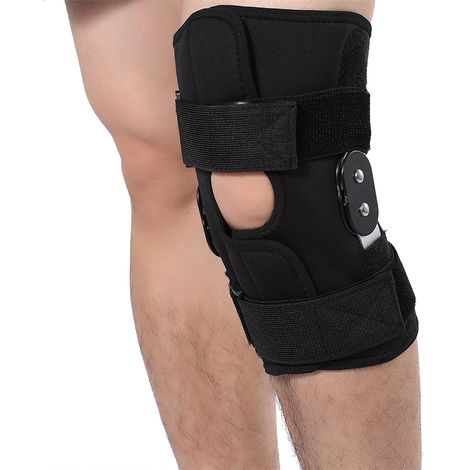 Verstellbare Knieorthese mit Kompression, Sicherheitsband und Beinschutz (Größe XL)