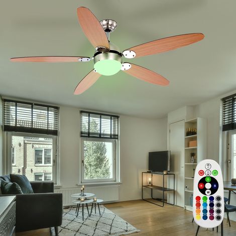 Lampada da soffitto per ventilatore a soffitto RGB LED con ritorno in avanti Interruttore a tirante a 3 livelli Telecomando dimmerabile, montaggio su pendenze, 1x 4,8W 470Lm bianco caldo, DxH 132 x 40 (1/5)