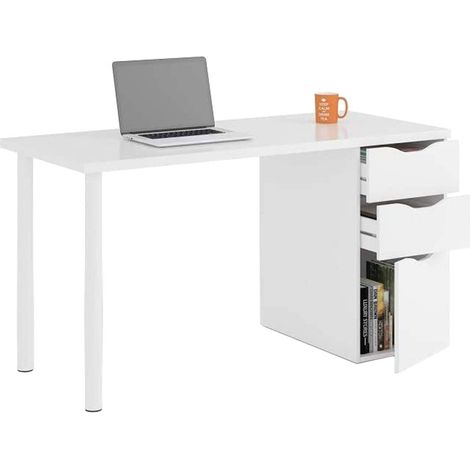 Scrivania con Cassetti Pamplona Scrittoio Mobile per Computer Desk da Ufficio Soggiorno Sala da Pranzo 138 x 74 x 60 cm Colore Bianco