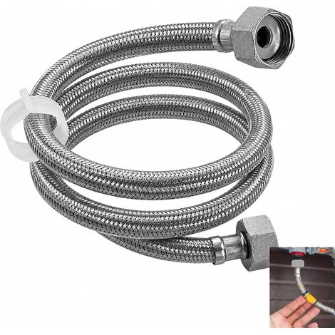Flexible de Raccordement Inox 150 cm, Tuyau Flexible 1/2" pour Robinet, Extension de Raccord d'Eau en Acier Inoxydable 304, pour Mitigeur et Robinetterie (1/5)