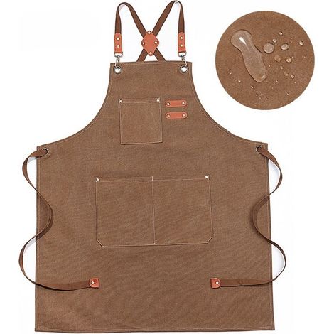 Tablier de cuisine professionnel unisexe (1 pièce) - imperméable, 3 poches, bretelles réglables, idéal pour la restauration, la peinture, le jardinage, le barbecue, marron (1/3)