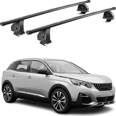 OMAC Barres de toit transversales en acier pour Peugeot 3008 II 2016-2023 – TÜV / DIN 75302:2019 – Antivol inclus – Rainure en T (accessoires) – Charge max 75 kg – 2 barres – Noir