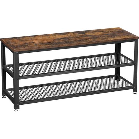 Banco de zapatos zapatero con 2 niveles organizador de zapatos 100 x 30 x 45 cm para recibidor salón marco de acero estilo industrial marrón rústico y negro 120002647 (1/2)