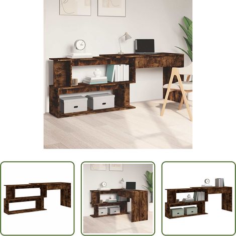 vidaXL Bureau d'étude - Bureau d'angle Chêne fumé 200x50x76 cm Bois d'ingénierie (1/5)