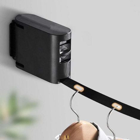 Telescopic Clothes Rack, Adjustable Telescopic Clothes Hanger, Wall-mounted Clothes Drying Rack, Invisible Clothes Hanger for Balcony Bathroom Indoor and Outdoor (Black) MUMU (1/4)