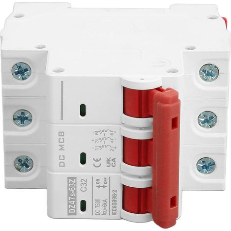 Disjoncteur miniature DZ47s-63Z C32 3P 750V 32A, protection DC 6000A pour systèmes solaires photovoltaïques, montage sur rail DIN, basse tension. (1/5)