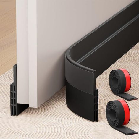 Paquete de 2 burletes para debajo de la puerta, ajustables, con cinta adhesiva resistente para sellado anticolisión, 5 cm de largo x 99 cm de ancho, color negro.