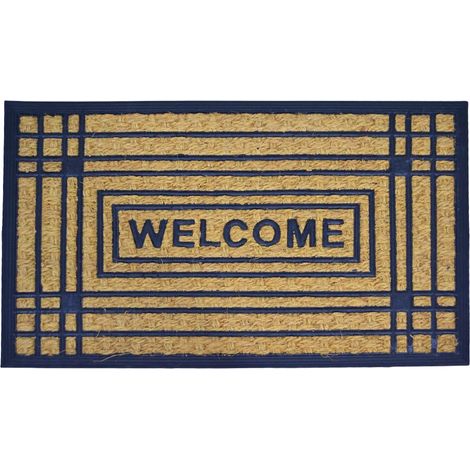 Zerbino rettangolare Welcome in fibra di cocco e gomma fantasia righe 45x75 cm