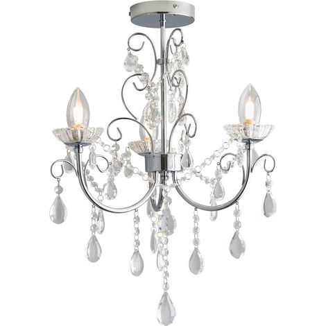 Endon Tabitha - Plafoniera multibraccio da bagno a 3 luci semi-filo Cromo, cristallo trasparente (K9) Dettagli in vetro IP44, G9 (1/5)