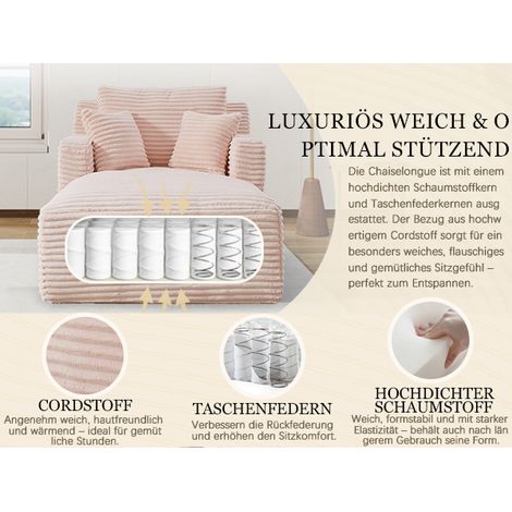 Chaise longue en velours côtelé, suspension à ressorts ensachés sous vide et rembourrage en mousse haute densité, aucun assemblage requis, fauteuil inclinable confortable pour le salon (1/5)