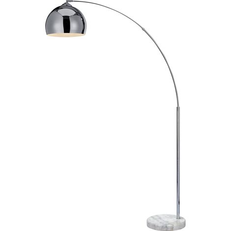 Teamson Home Arquer Arc Curved Standing LED Floor Lamp with Bell Shade & Marble Base, Modern Lighting in Chrome for Living Room, Bedroom or Dining Room