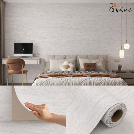 Papier peint autocollant 60 x 280 cm effet travertin texturé gris clair , revêtement mural PVC auto-adhésif effet pierre decopine (1/5)
