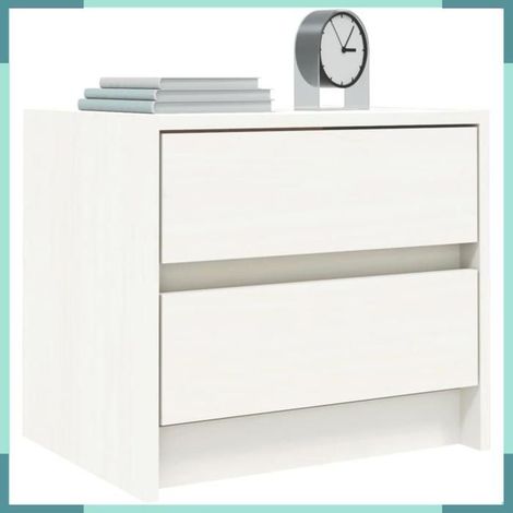 Table de chevet - 836137 - Blanc - Bois de pin massif - 40 x 31 x 35,5 cm (1/5)
