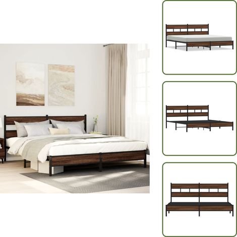 The Living Store Giroletto senza Materaso in Metallo Rovere Marrone 180x200 cm - Letto in acciaio