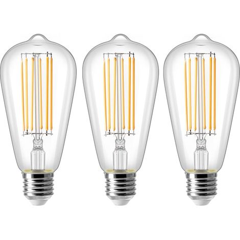 8W E27 ST64 LED-Glühbirne, Vintage-Edison-Glühlampe, 80W-Äquivalent, 2700K Warmweiß, 800LM, Retro-Dekolampe, nicht dimmbar, 3er-Pack (1/4)