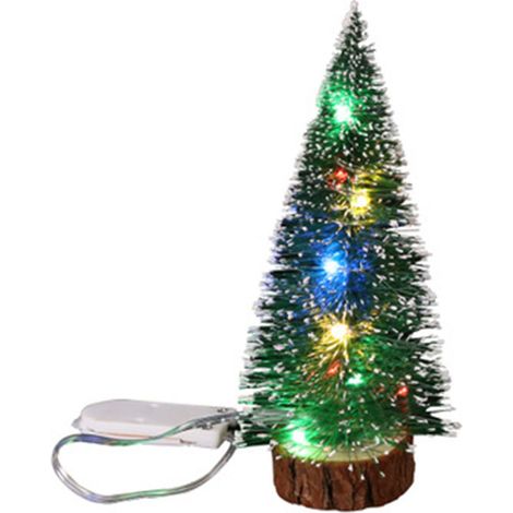 Décorations de Noël, ornements de bureau de Noël, bords givrés verts et blancs, guirlandes lumineuses LED, aiguilles de pin, saupoudrage de poudre, mini sapins de Noël (1/5)