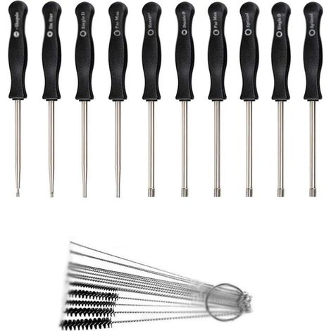 Kit de herramientas para ajustar el carburador, 10 destornilladores para motores pequeños de dos tiempos comunes, herramienta de ajuste para desbrozadora, 10 destornilladores + cepillo (1/4)