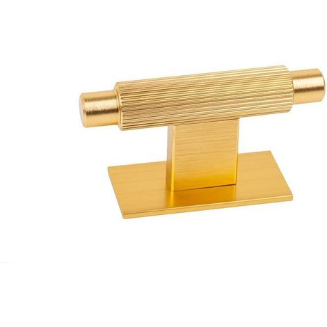 pomo aluminio modelo arpa plate con placa acabados disponibles efecto inox, negro cepillado y laton cepillado acabado laton cepillad dist. agujero 70x25