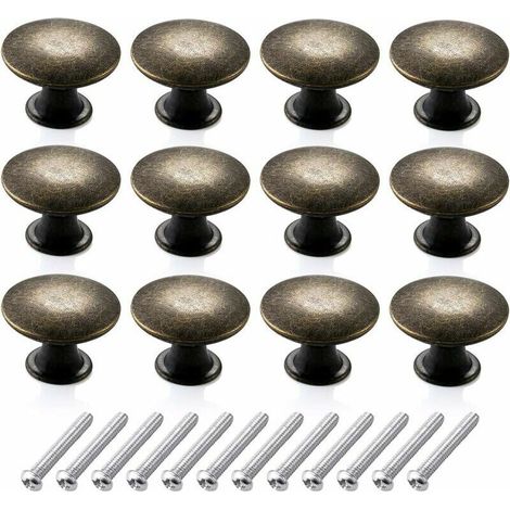 12er-Pack runde Kommodenknöpfe im Vintage-Stil, antike Retro-Möbelknöpfe aus Messing, Griffe für Küchenschubladen (30 mm, Bronze) (1/4)