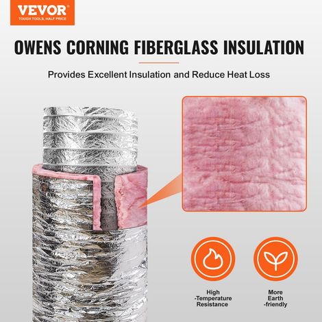 Tuyau Flexible Isolé 258x7620 mm Conduit d'Aération Isolant Thermique en Aluminium PET avec 2 Colliers de Serrage Protection à Troi… (1/5)