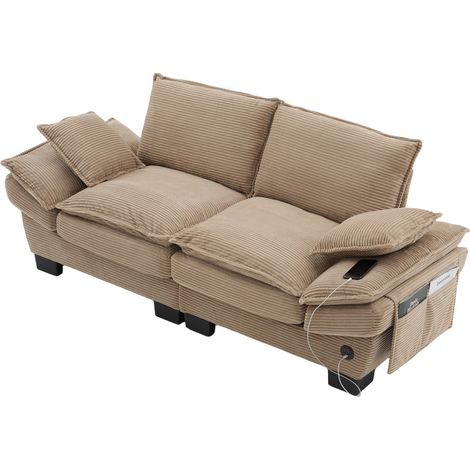 ELVMI Sofá 2 Plazas en Corduroy con Asiento Ancho Ergonómico, Bolsillos Laterales, Khaki (1/5)