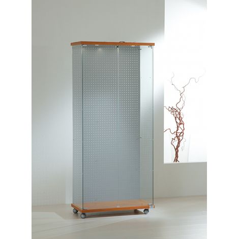 Vetrina Cristalli Temperati con Faretti e Schienale Blisterato  80x40x181cm LL OF818LB Made in Italy Colore Grigio (1/2)
