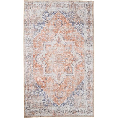 COLABA - Tapis Blanc 160x230cm avec Motifs Orange et Bleu (1/4)