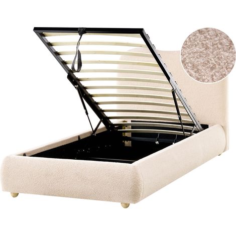 Lit Ottoman Minimaliste avec Rangement en Bouclé 90 x 200 cm Beige Clair Blagnac (1/5)