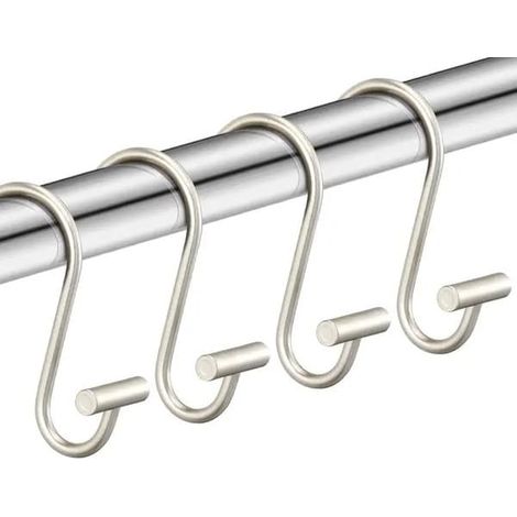 Crochets de rideau de douche, en acier inoxydable, en forme de S avec extrémité en T, fil de 3,8 mm, argenté, à motifs (1/4)