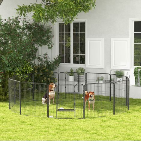 CHICFURN Recinto per cuccioli 80 cm, 12 pannelli in acciaio grigio, pieghevole (1/5)
