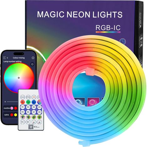 Neon LED Strip 3 m, Flexible Waterproof Music Synchronisation LED Strip Light, RGB LED Strip with APP Remote Control, Multi-Color LED Atmosphere for Weddings, Parties, Birthdays and Christmas (1/5)