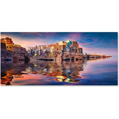 Lupia - Quadro moderno su Tela Canvas DEEP 65X143 cm, con paesaggi e localismi italiani, per casa, soggiorno, capezzale camera da letto, hotel, ufficio, PUGLIA - POLIGNANO GROTTA PALAZZESE (1/4)