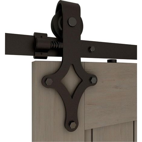 Kit de quincaillerie pour porte de grange Accessoires de porte coulissante for porte simple en bois, Kit de rails avec rouleaux en forme de losange, poulie de porte coulissante Facile à installer en d (1/5)