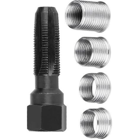 Set di 5 attrezzi per filettatura candele in acciaio al carbonio con inserti per auto, custodia Mxzzand. (1/3)