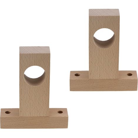 2 x Unfinished Wood Curtain Pole Brackets with Screws for 30mm Diameter Pole (1/5)