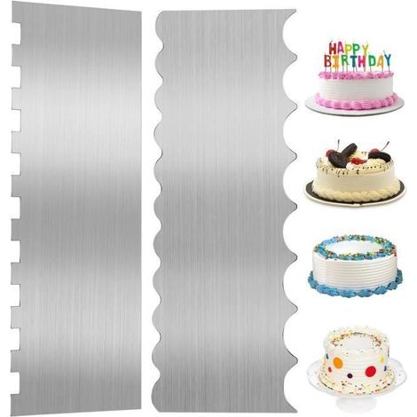 Grattoir à Gâteau,Lisseur à Gâteau en acier inoxydable,Racloir à bords de gâteau,Spatules à Gâteau double face,pour crème au beurre (1/3)