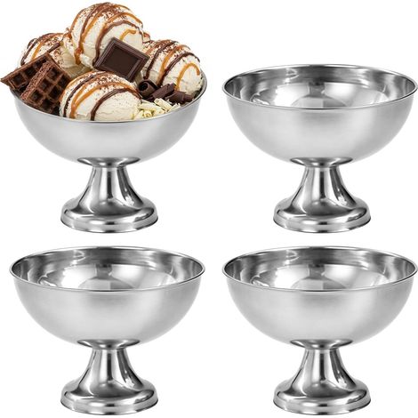 Lot de 4 coupes à glace en acier inoxydable - 240 ml - Bol à dessert en acier inoxydable - Coupe à glace - Bol à dessert pour la maison, le restaurant et les fêtes - Argent poli miroir - Convient à un (1/5)