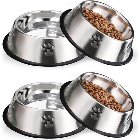 4 Pièces Gamelle Chat,Inoxydable Bols Chat Alimentaire en Acier Antidérapantes avec Base en Caoutchouc,pour Chiots Hamsters Lapins Petits Animaux (1/5)