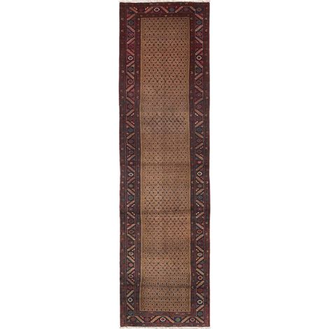 Tapis d'orient, 105 x 400 cm, motif oriental, en laine, marron, rouge et bleu, noué à la main, artisanal, authentique (1/5)