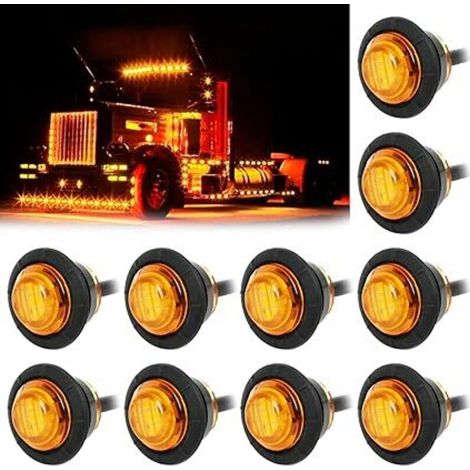 SHINING HOUSE Feux Latéraux pour auto, 10pcs 3/4" Rond Feux De Dégagement, 12V/24V Feux Indicateurs De Position, Feux Latéraux Eclairage pour Ramasser Voiture Camion Remorque VTT UTV SUV Bus Bateau (1/4)