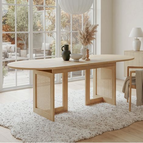 Tavolo allungabile 150/200 x 90 cm per 6-8 persone, piano arrotondato, MDF effetto rovere OKMYHOME (1/5)
