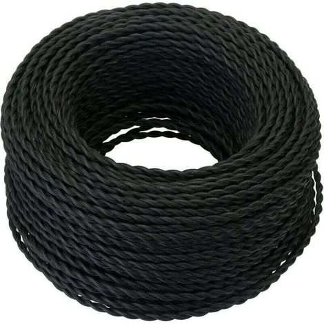 Câble Electrique Textile 10M，Rétro Corde de chanvre tressé torsadée Câble 2x0, XU,75 mm², 2 fils torsadés toronnés，pour DIY Pendentif Lampe/Noir - KZQ (1/4)