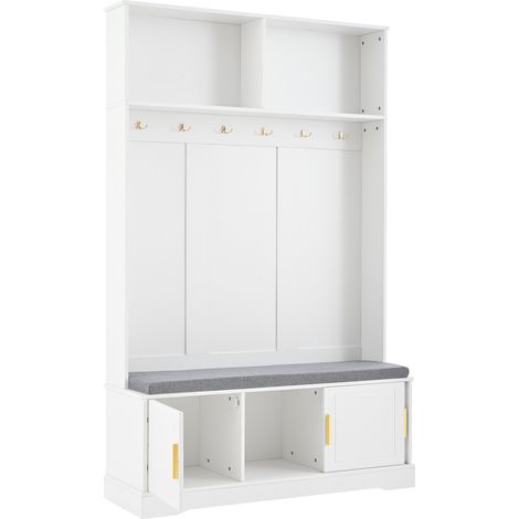 Flurgarderobe mit Schuhbank, 6 Doppelhaken, Weiß, 120x40x191 cm, MODENUIT (1/5)