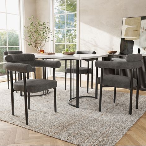 Set tavolo da pranzo e 4 sedie in metallo, MDF e velluto, bianco e grigio DESVIAE (1/5)