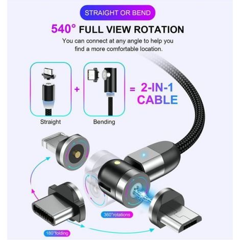 Taille Only Magnetic Plug - Cable Micro et type-c magnétique rotatif à 540 °, Cordon USB C pour téléphone por - Rouge pour IOS (1/4)